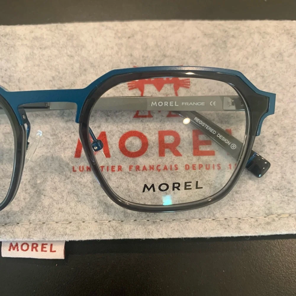 MOREL 101980 Col BG02 Blue & Black 51mm Titanium Hexagon Eyeglasses